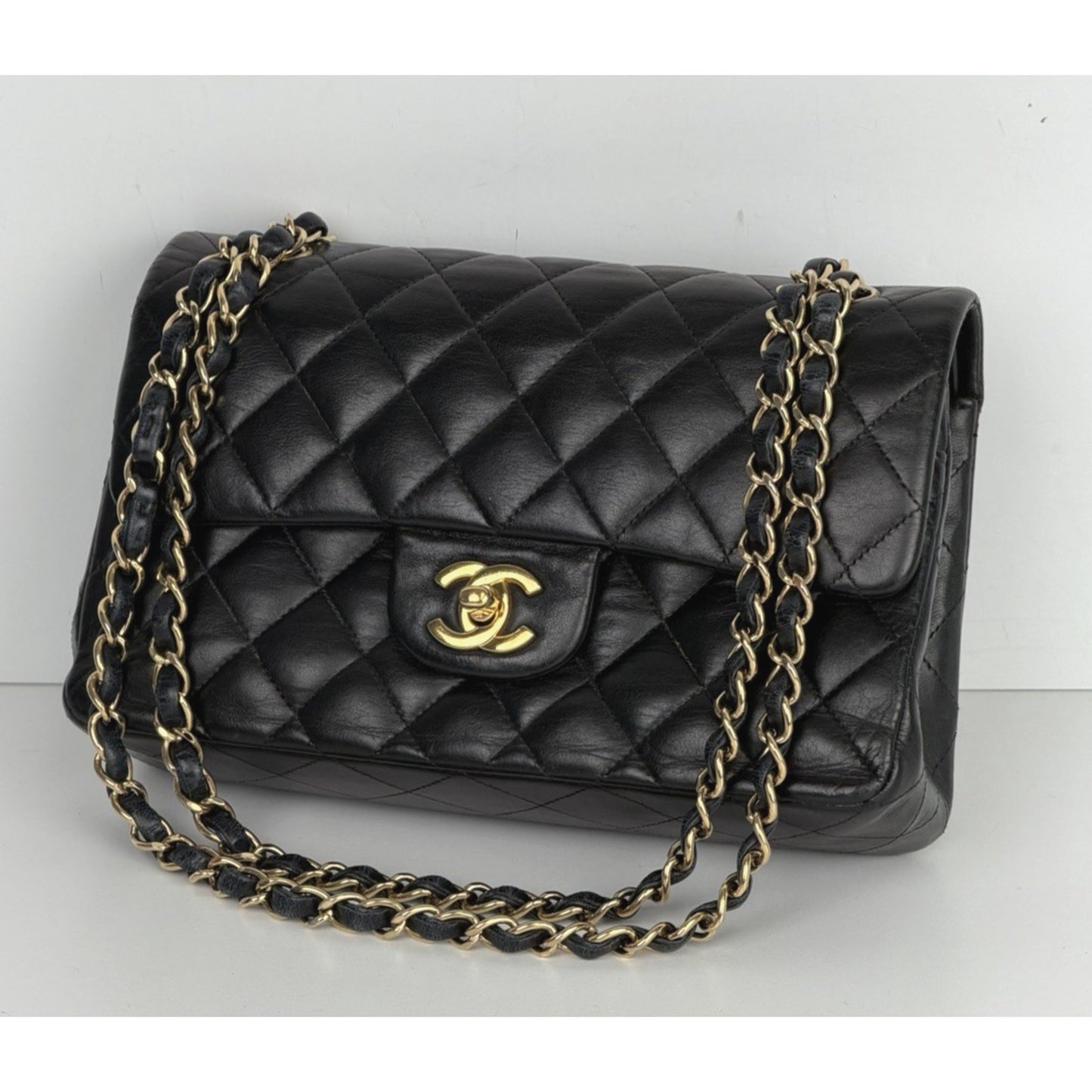 CHANEL Shoulder Bag Double Flap Small Black Quilted Leather 2009-2010 U2