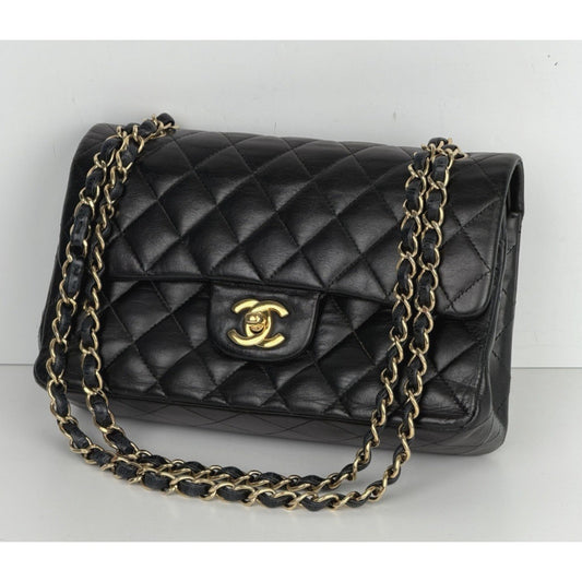 CHANEL Shoulder Bag Double Flap Small Black Quilted Leather 2009-2010 U2