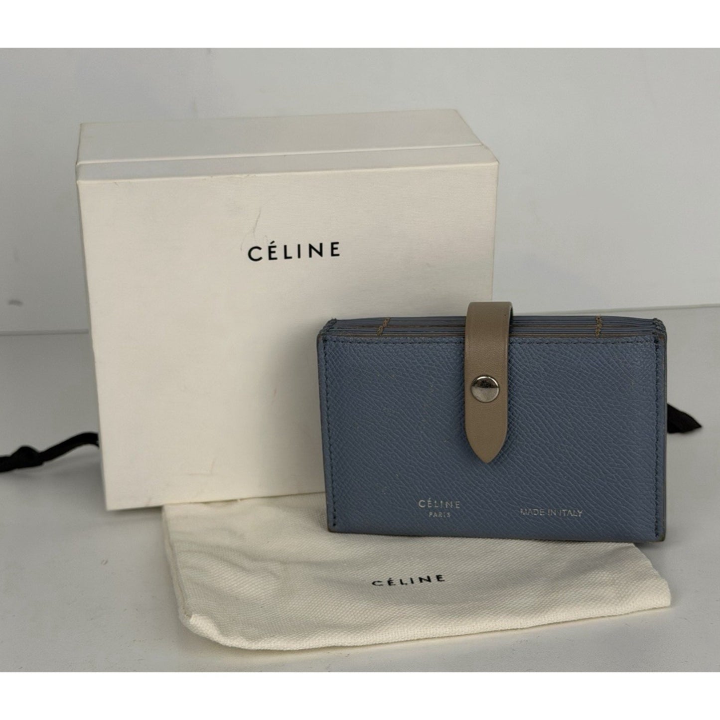 Celine Accordion Card Holder in Blue Grained Calfskin Leather K1