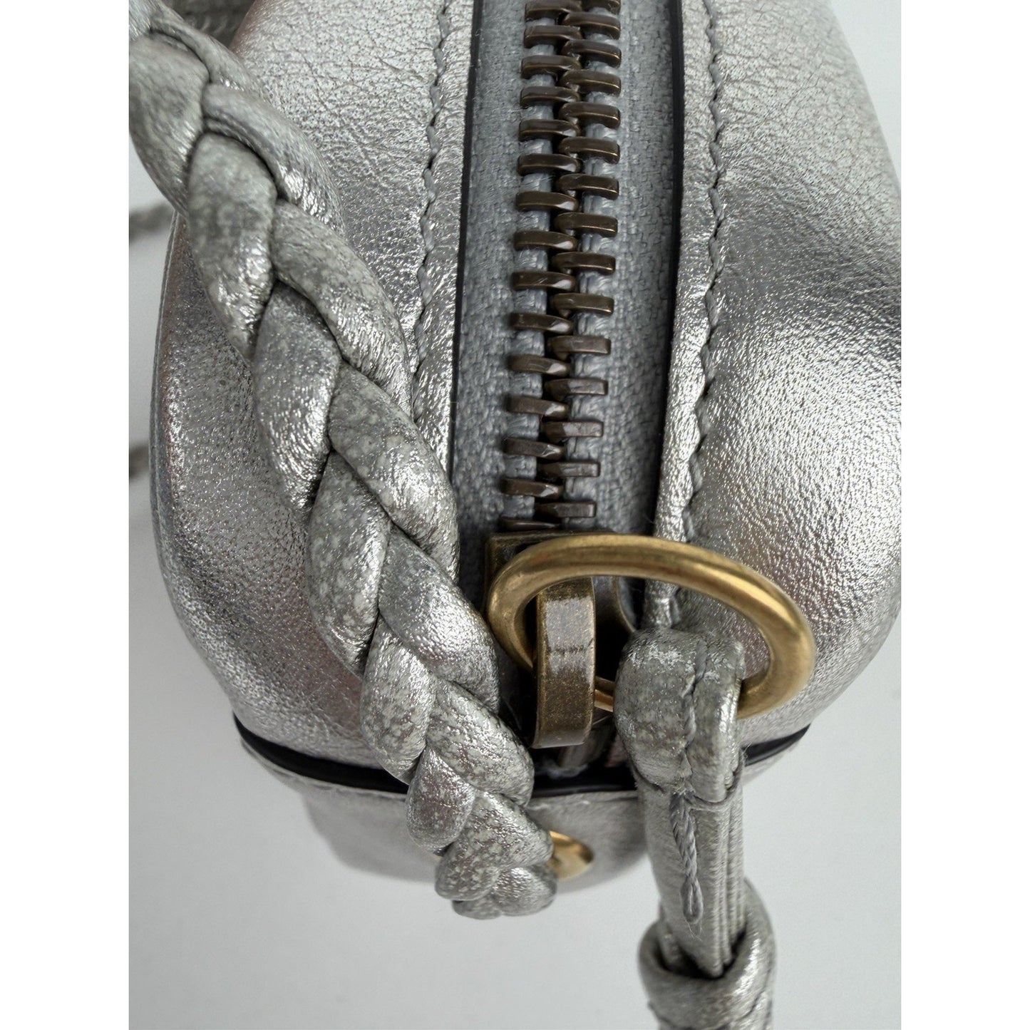 Gucci Web Ophidia Trapuntata Camera Bag Mini Quilted Silver Metallic Leather S