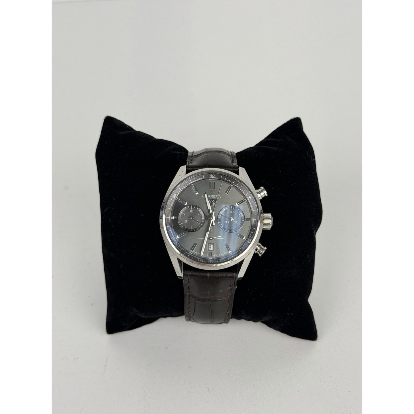 TAG Heuer Carrera Chronograph Automatic Watch with Gray Dial and Leather Strap