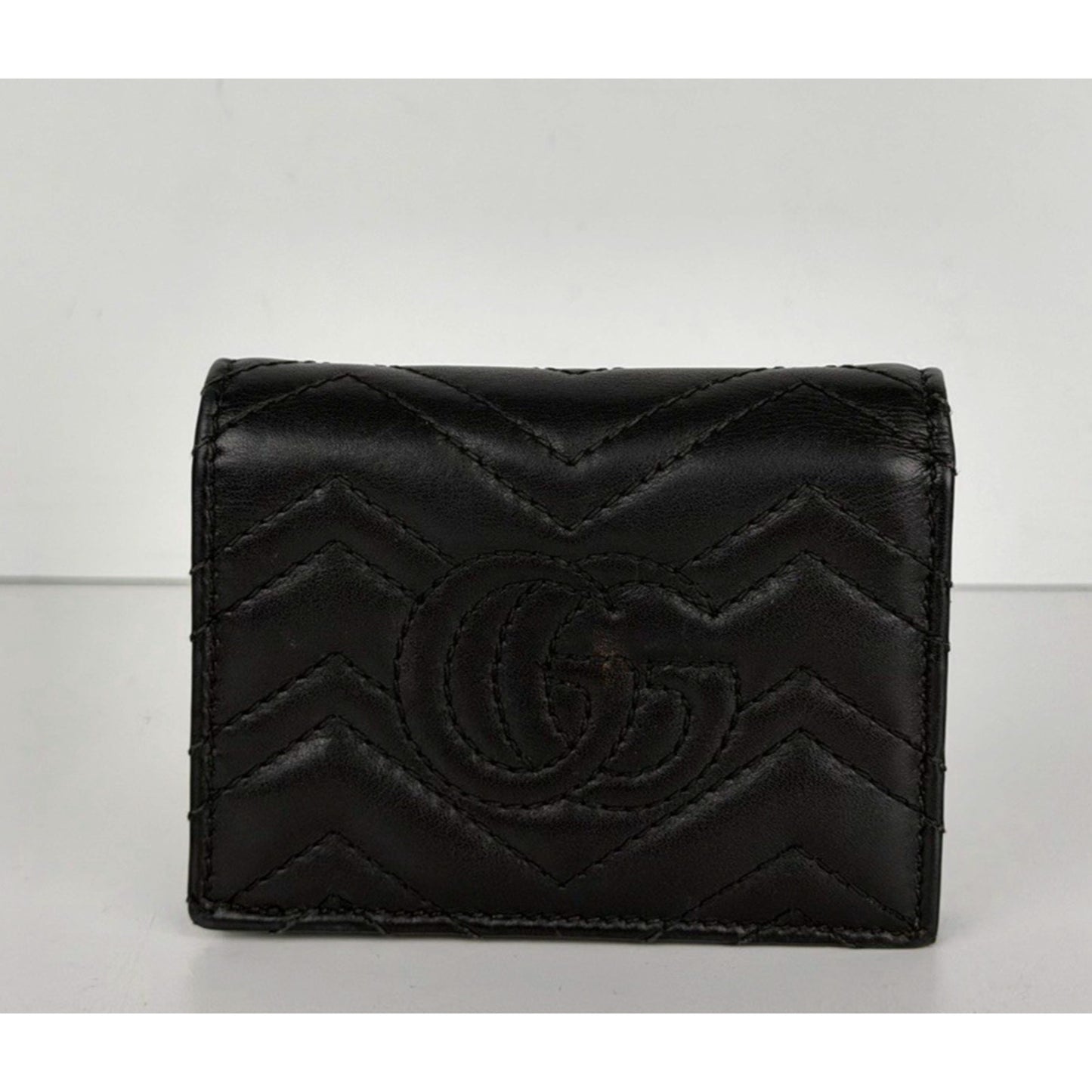 Gucci GG Marmont Matelasse Leather Card Case Wallet in Black K-3
