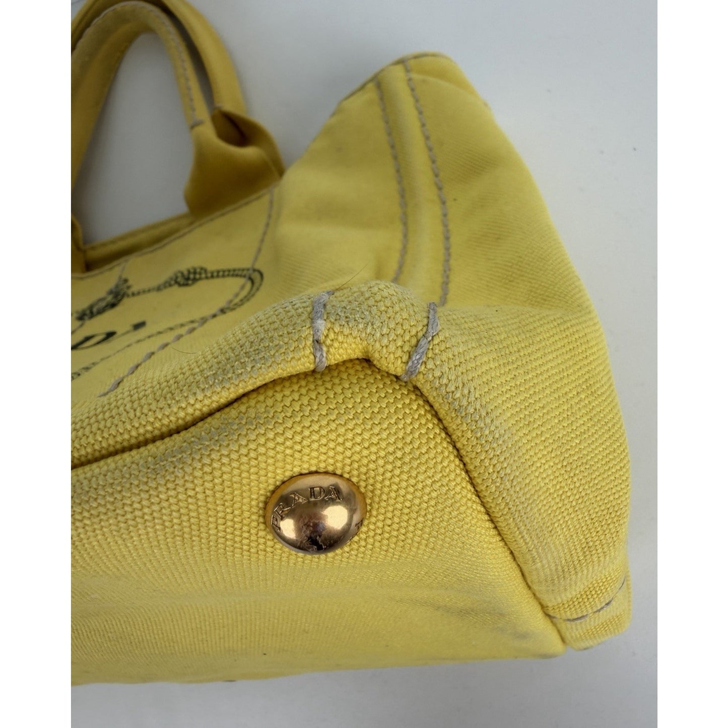 Prada Canapa Tote Bag Large in Yellow Canvas with Black Logo S-12