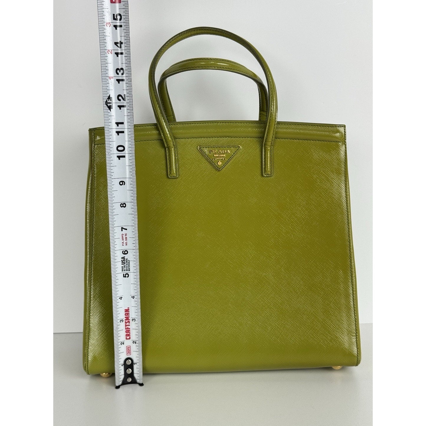Prada Saffiano Leather Tote Bag Green with Gold Hardware D-1