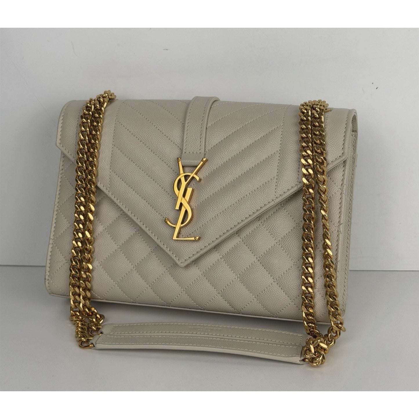 Saint Laurent Matelasse Grain De Poudre Envelope Bag Medium Chevron Quilting E2