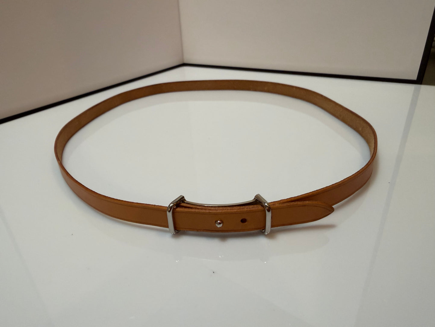 Hermes Slim Belt Natural Color Silver Tone Buckle