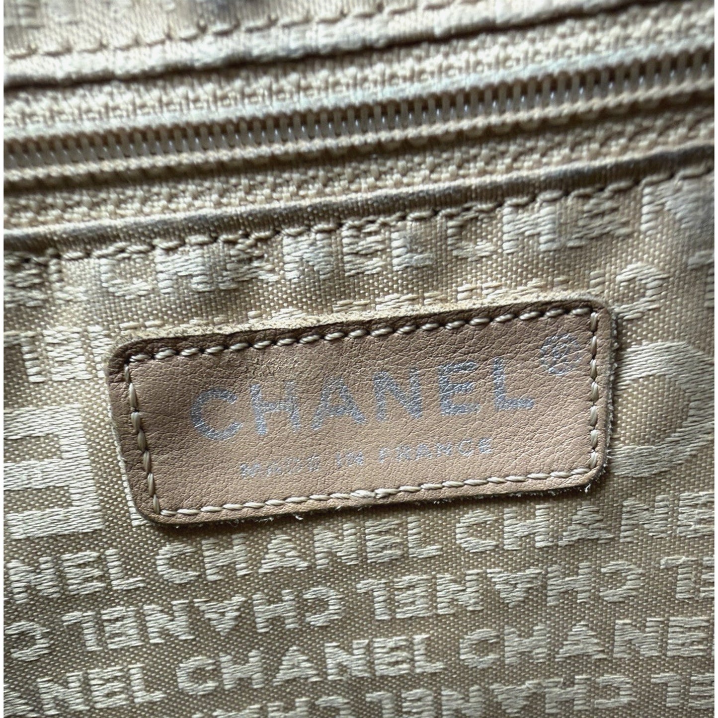 Chanel Quilted Caviar Logo and Canvas Medallion Tote Handbag Beige 2004-2005 C7