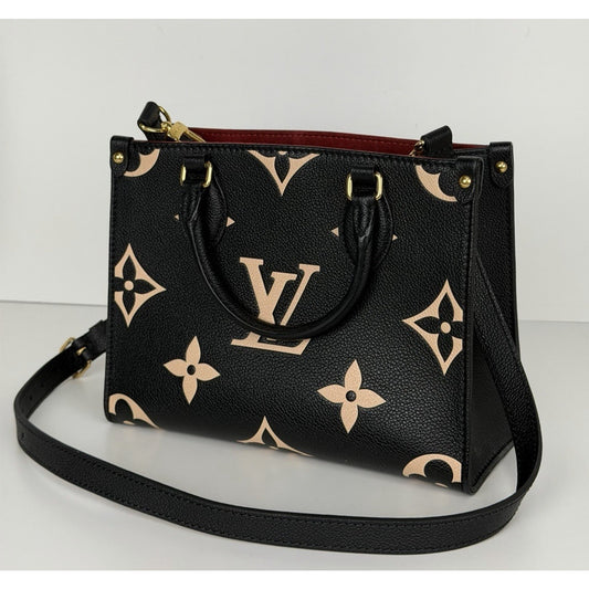 Louis Vuitton OnTheGo PM Tote Bag in Black and Beige Bicolor Monogram B4
