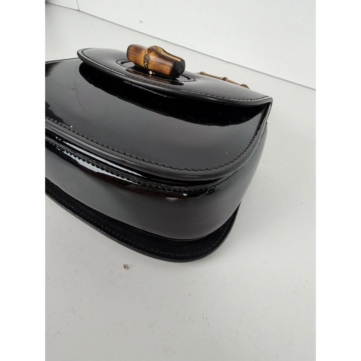 Gucci Bamboo 1947 Mini Top Handle Bag in Black Patent Leather S-19