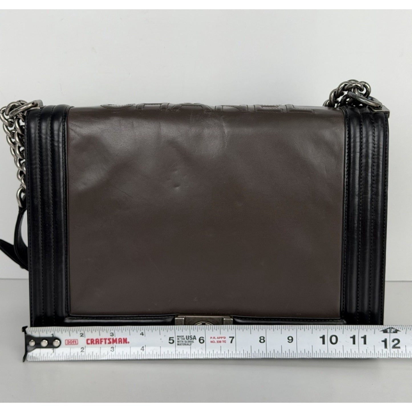 Chanel Boy Flap Bag Glazed Calfskin Large in Brown and Black 2011 B1