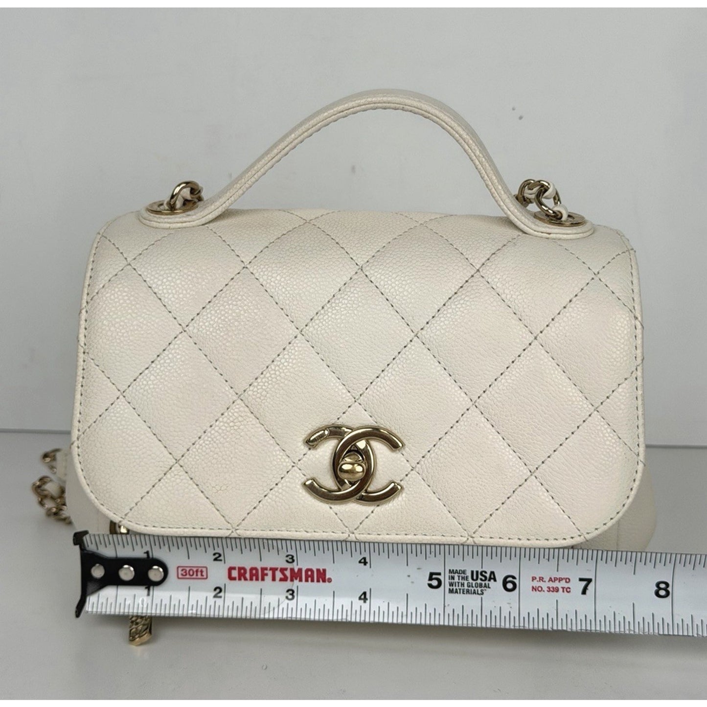 Chanel Business Affinity Flap Bag Small in White Quilted Caviar Leather NFC E4