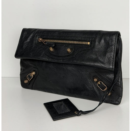 Balenciaga Black Motocross Classic Envelope Clutch Bag Leather S13