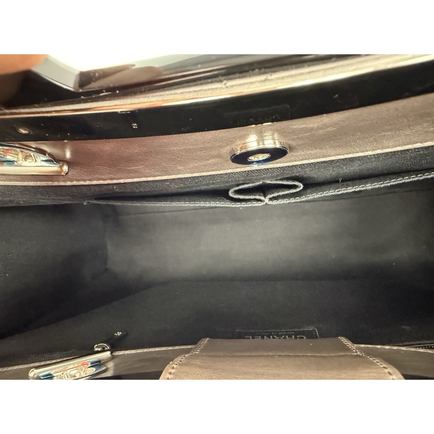 CHANEL Glazed Calfskin Quilted Large Delivery Tote Grey B-5