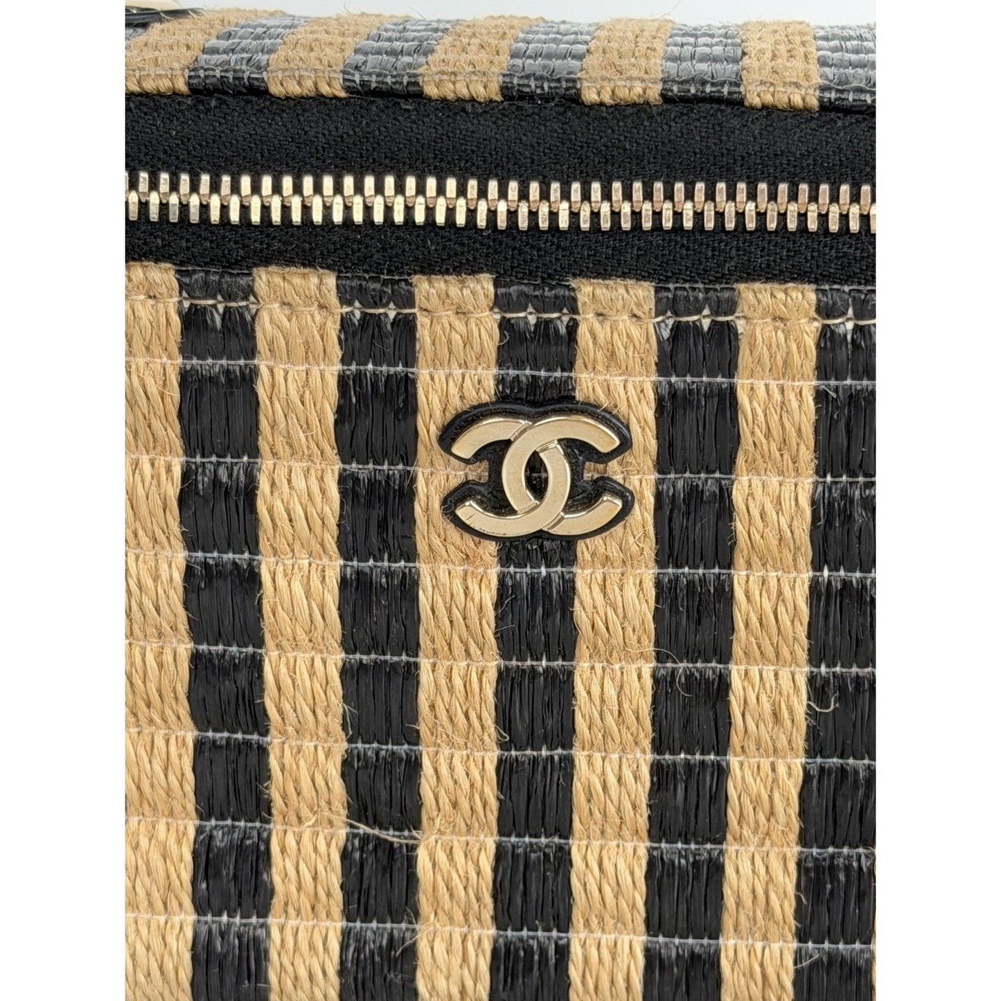 Chanel Classic Vanity Case with Chain Striped Raffia and Jute Small