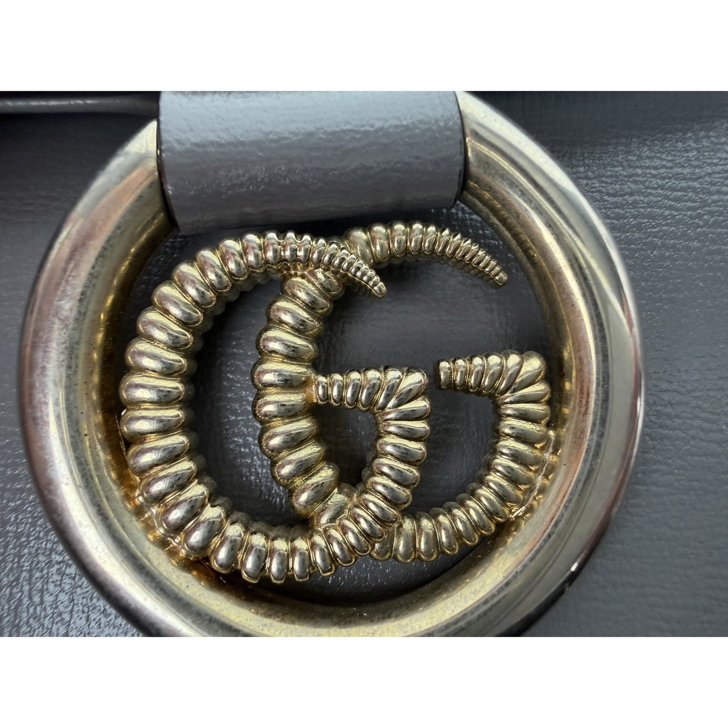 Gucci GG Ring Shoulder Bag Small Light Grey Smooth Leather Interlocking S18