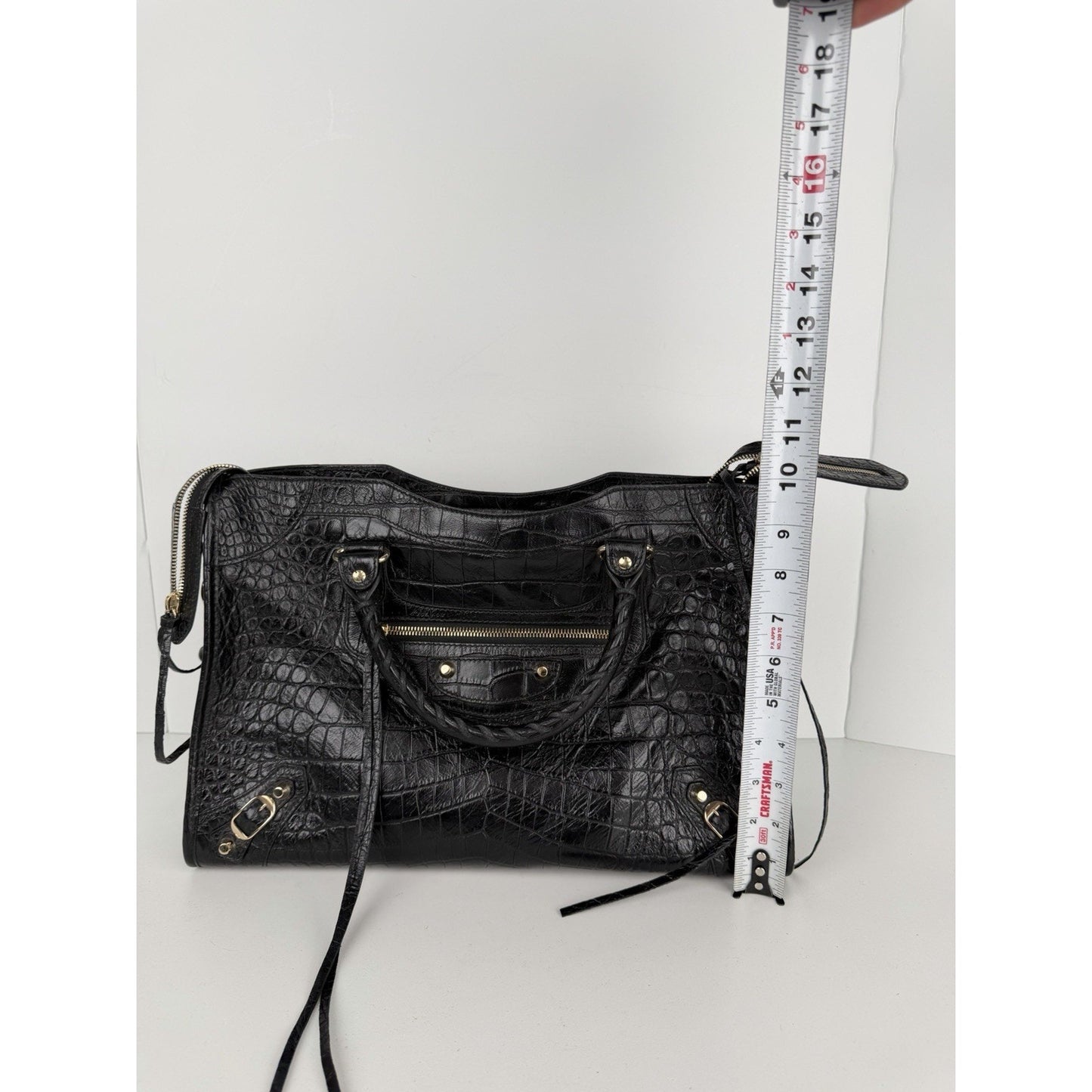 Balenciaga Le City Bag Medium in Black Crocodile-Embossed Leather C-7