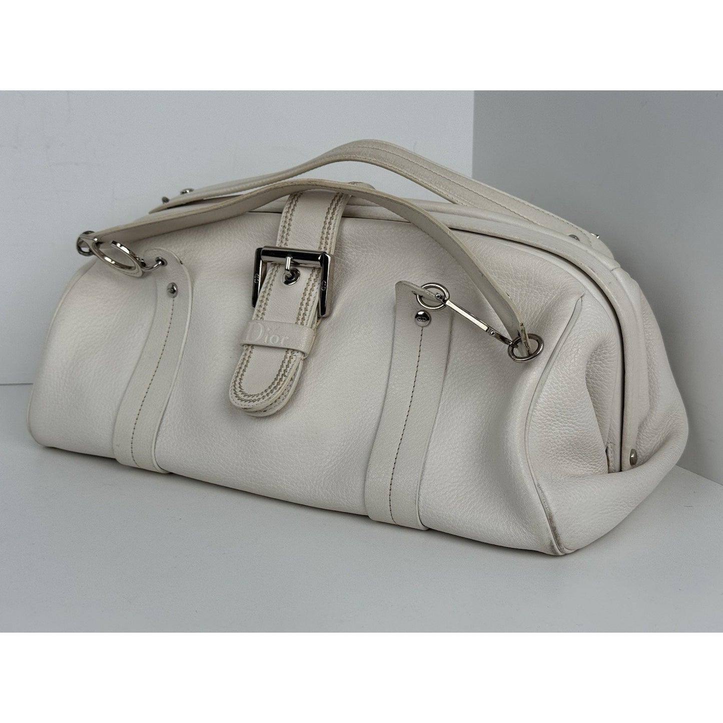 CHRISTIAN DIOR Leather Charm Satchel White