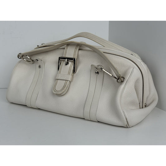 CHRISTIAN DIOR Leather Charm Satchel White