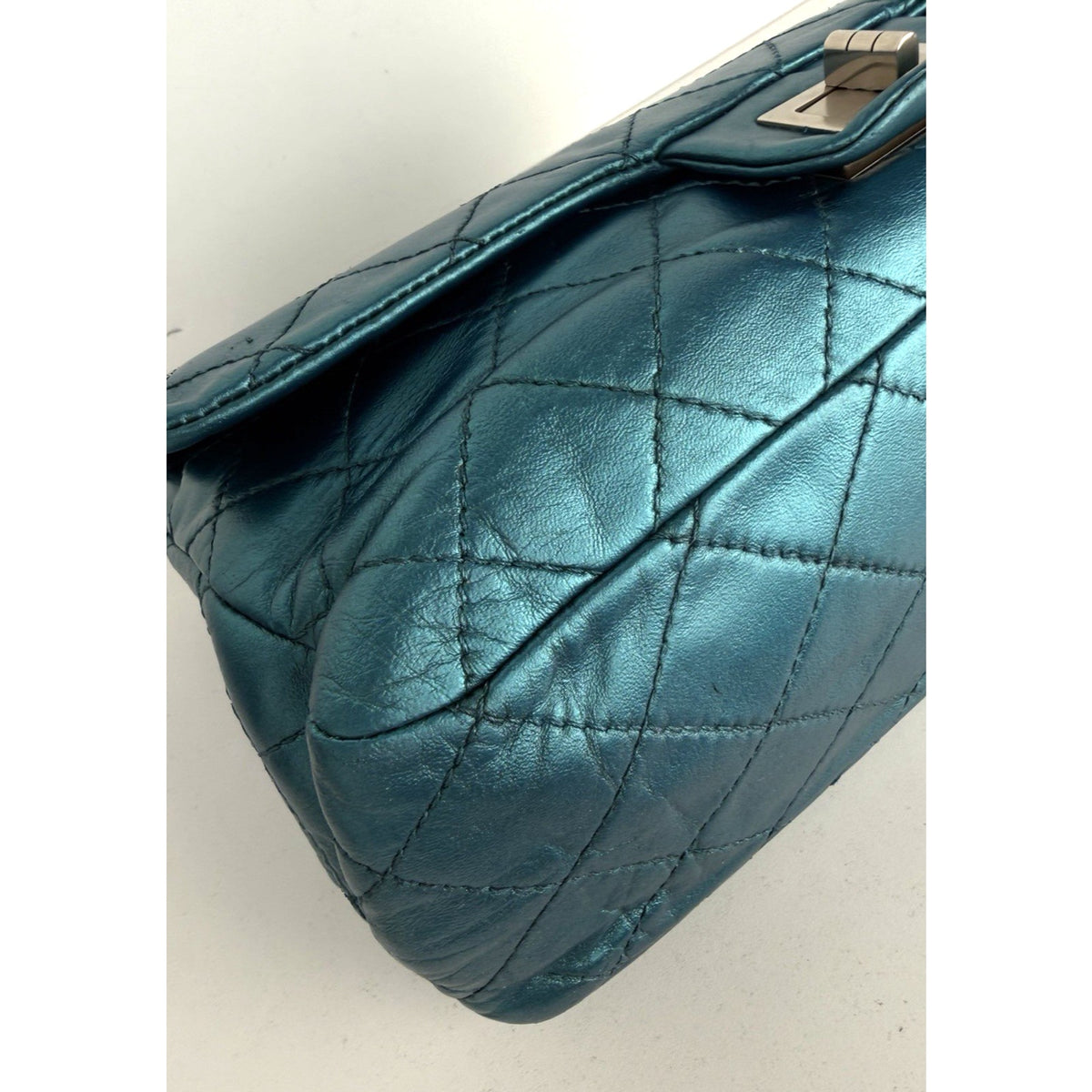 Chanel 2.55 Reissue Jumbo Double Flap Bag in Blue Metallic Leather 2003-2004 C-1