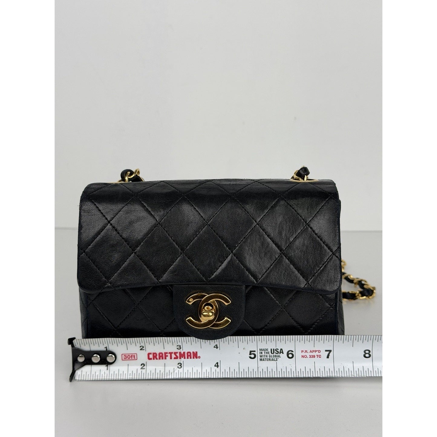 Chanel Vintage Mini Square Classic Flap bag Black Lambskin Leather D1