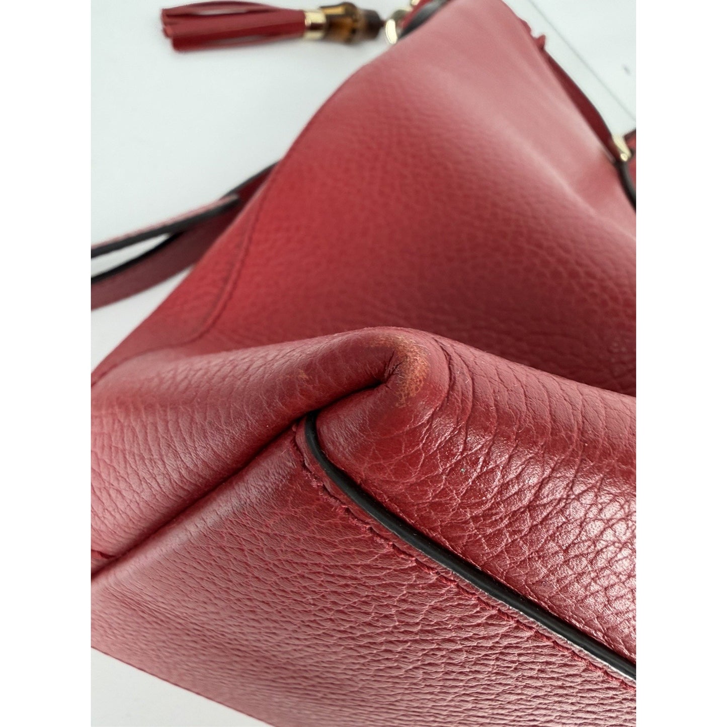 Gucci Braided & Bamboo Accent Tassel Tote Bag Medium in Red Leather S-13