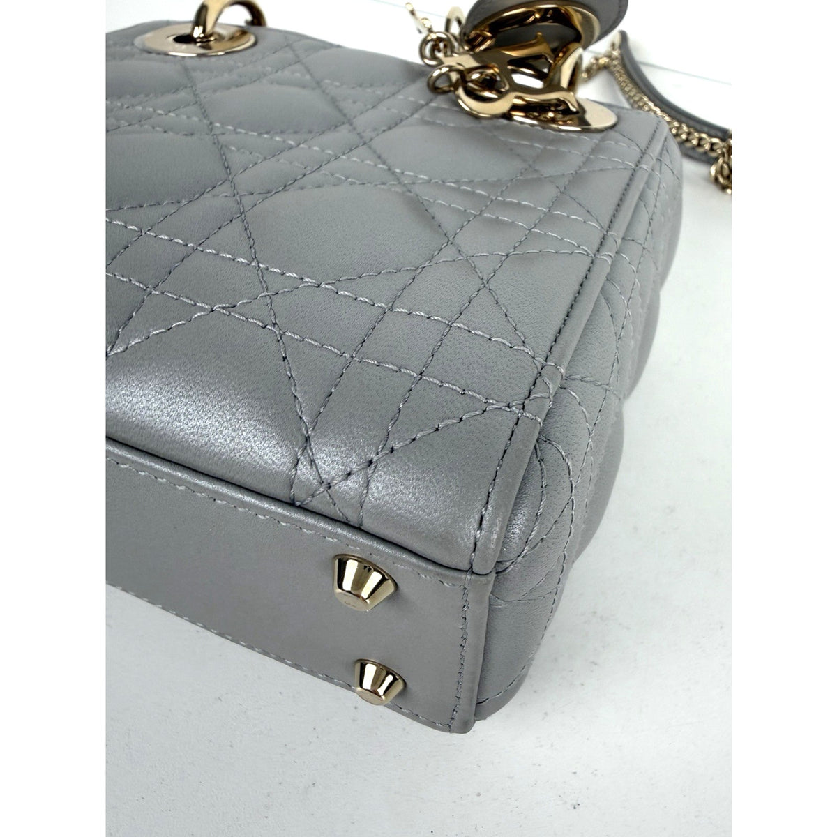 Christian Dior Mini Top Handle Bag in Gray Quilted Lambskin Leather 2020 U2