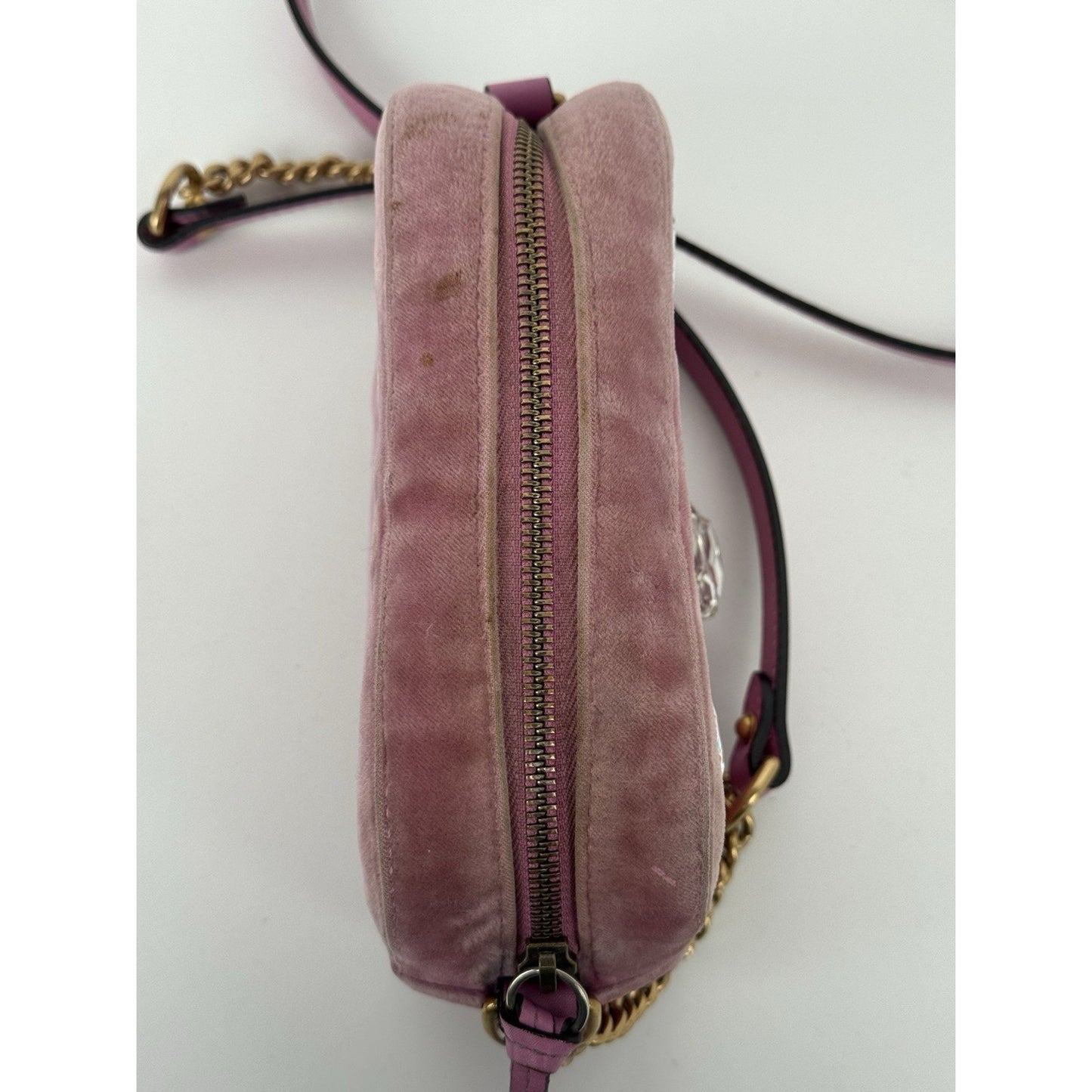 GUCCI Shoulder Bag GG Marmont Velvet Quilted Velour Pink