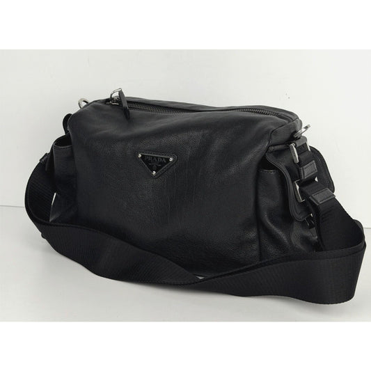 Prada Explore Leather Zip Messenger Bag in Black for Man Silver-Tone Hardware E4