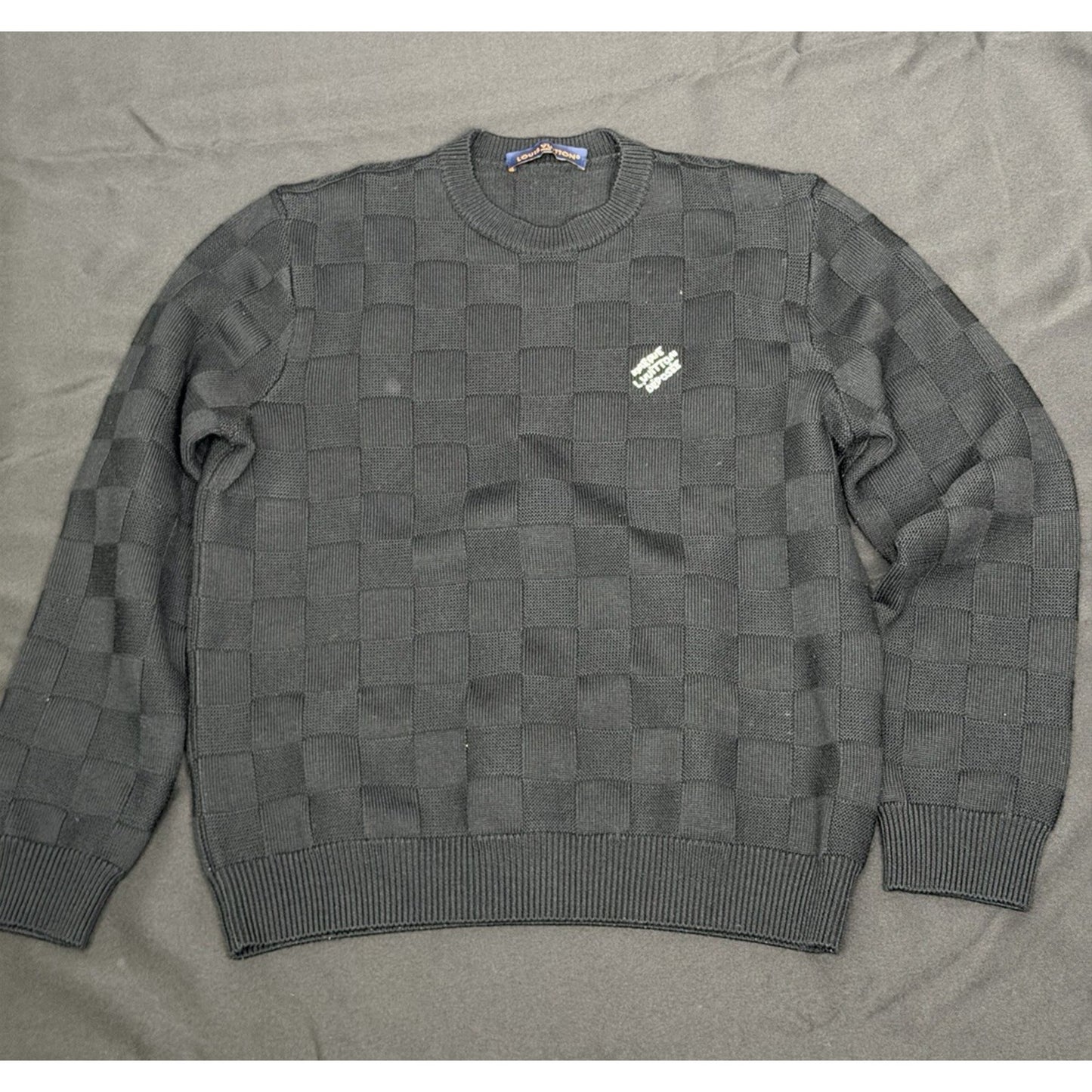 Louis Vuitton Pullover Sweater in Black Embellished Wool Damier