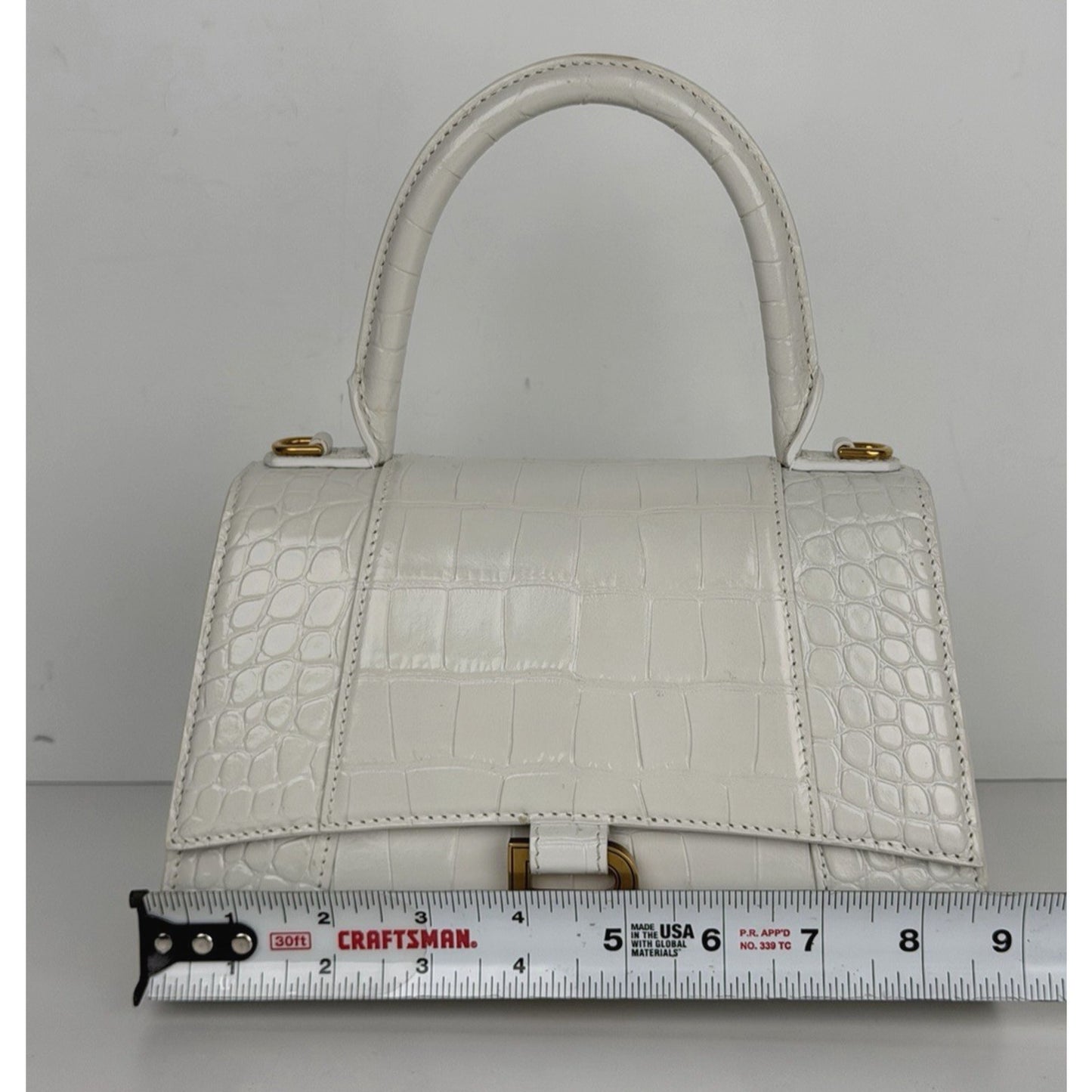 Balenciaga Small Hourglass Bag in White Crocodile-Embossed Leather S18