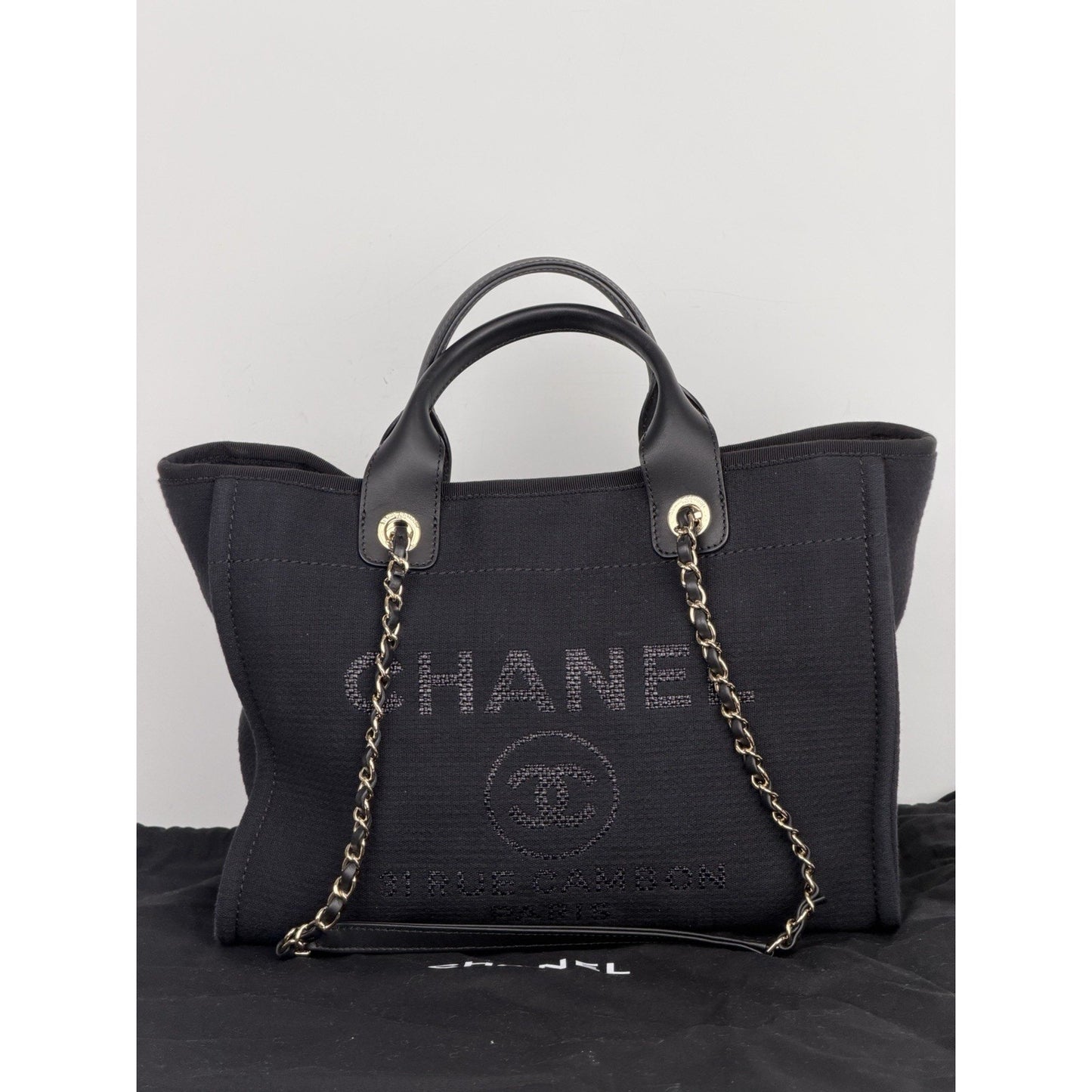 Chanel Deauville Shopping Tote Bag in Black Canvas NFC Small with Pouch E2