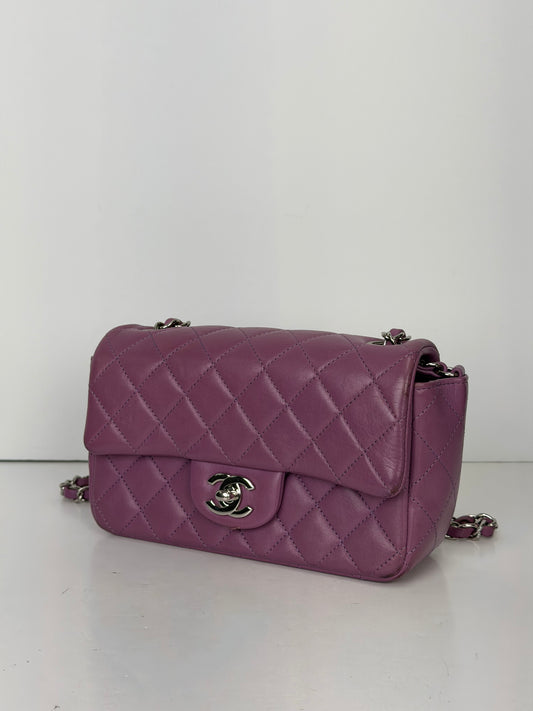 Chanel Quilted Lambskin Rectangular Mini Classic Flap Bag in Purple 2020 YE5