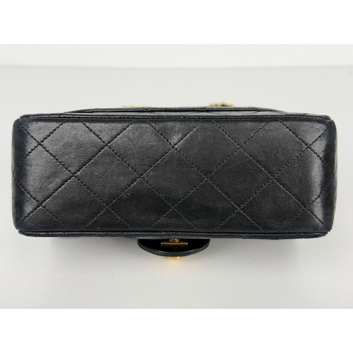 Chanel Vintage Mini Square Classic Flap bag Black Lambskin Leather D1