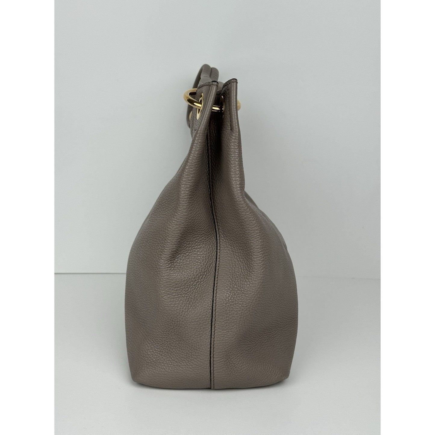 Prada Vitello Phenix Taupe Leather Logo Hobo Shoulder Bag