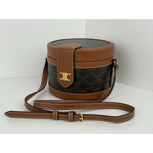 Celine Triomphe Tambour Brown Leather Shoulder Bag