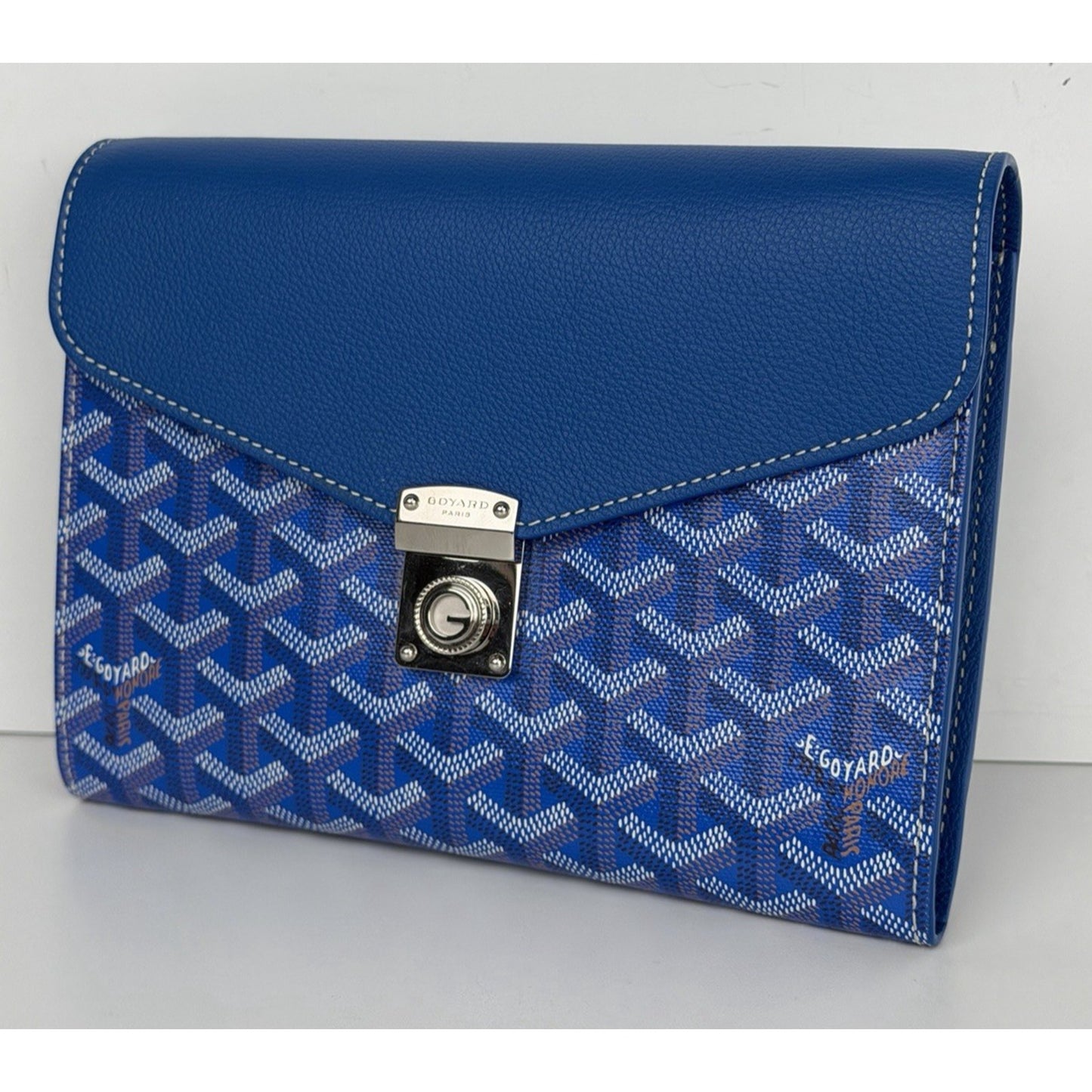 Goyard Chypre Wallet-Pouch Sky Blue Goyardine Canvas & Palladium G-Clasp D8