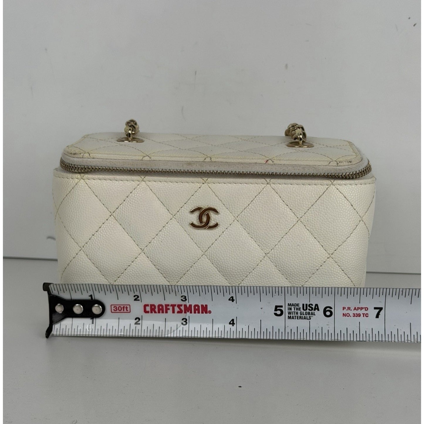 Chanel Vanity Case with Chain Small White Quilted Leather & Diamond Pattern D4