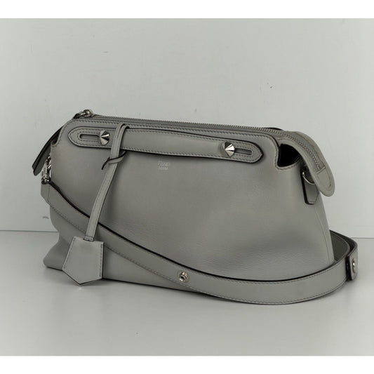 Fendi By The Way Medium Satchel Bag in Gray Leather with Studded Details S01