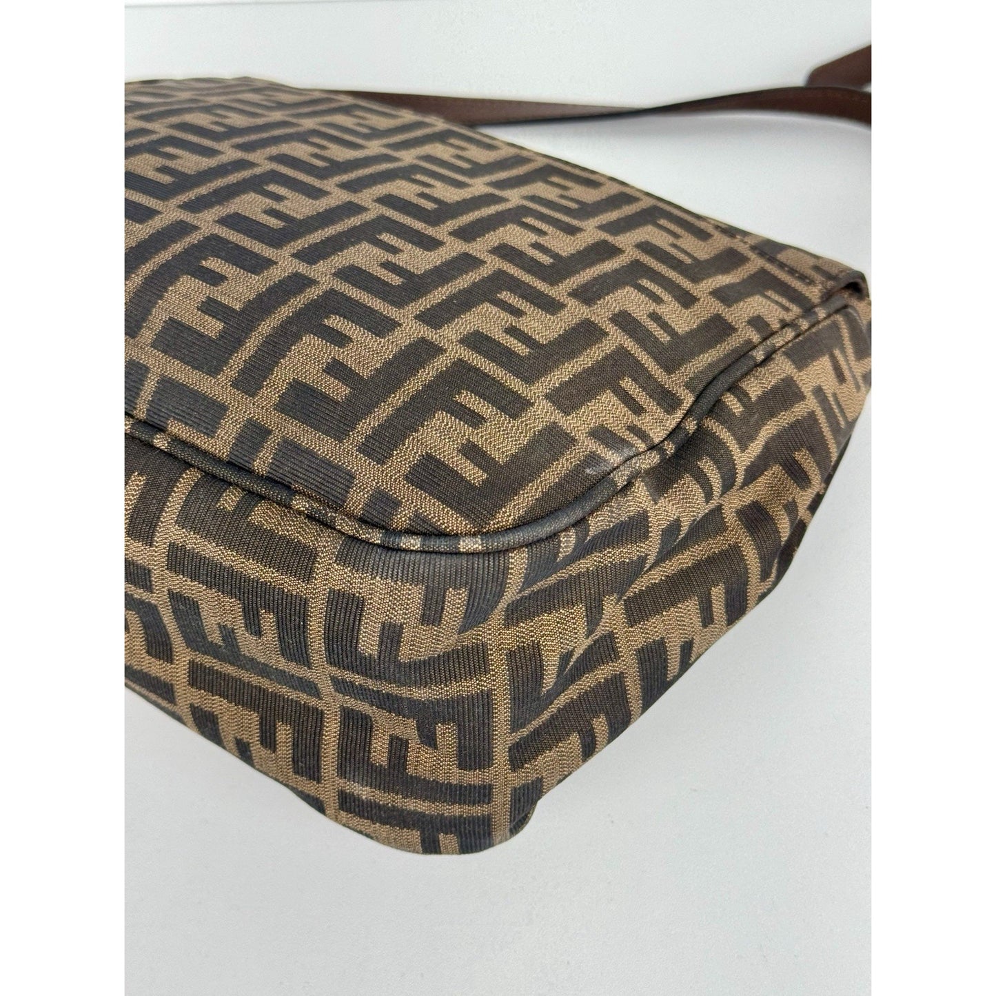 Fendi Tobacco Zucca Canvas Flap Crossbody Bag with Gold Hardware D-1