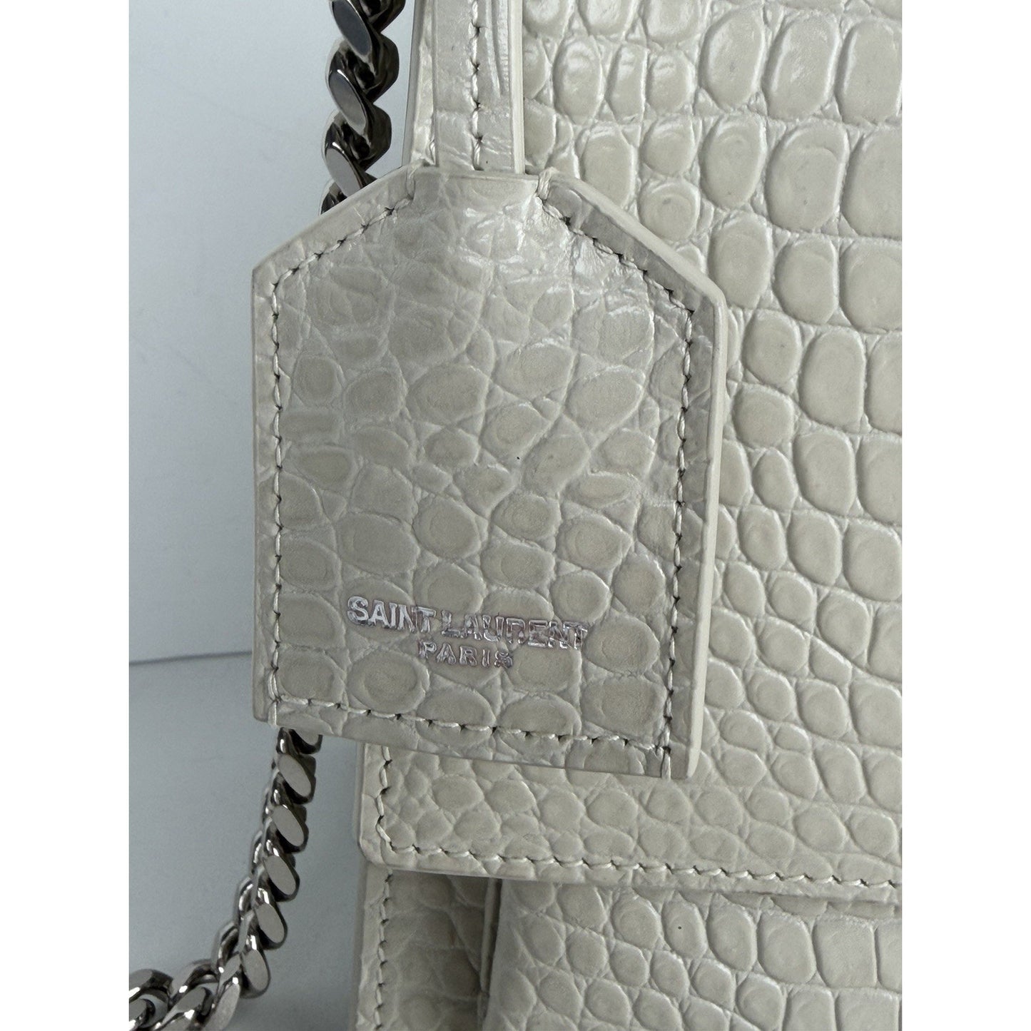Saint Laurent Sunset Shoulder Bag Medium in White Croc-Embossed Leather S18