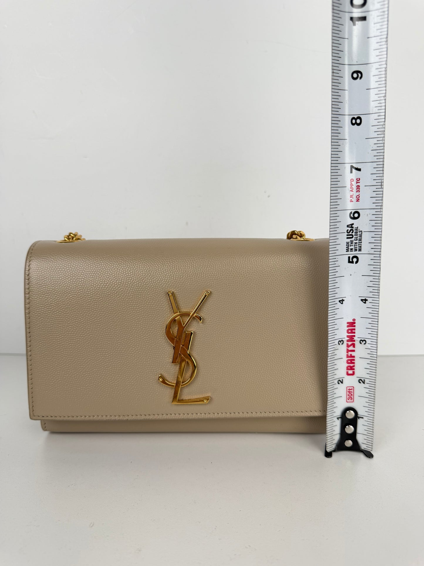 Saint Laurent Kate Chain Bag Small in Beige Grain de Poudre Embossed Leather YS