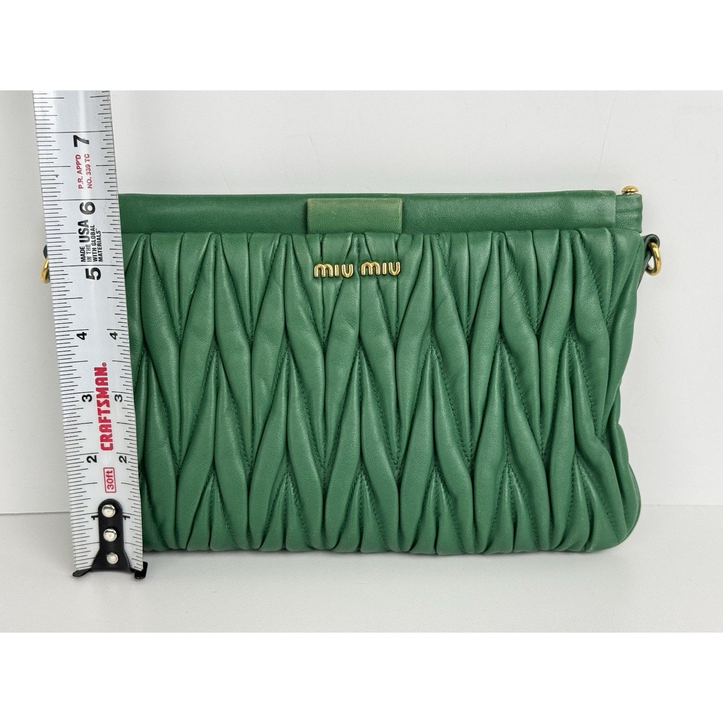Miu Miu Green Matelasse Leather Clutch Bag Gold Hardware