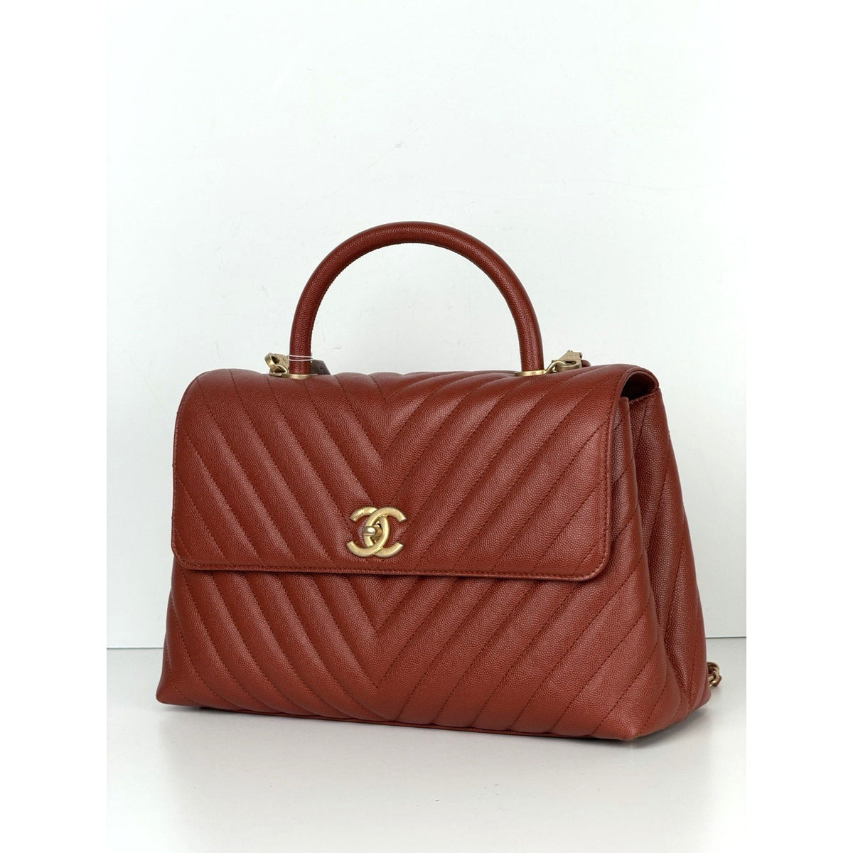 Chanel Chevron Quilted Coco Handle Flap Medium Bag in Rich Brick-Red 2018 D5