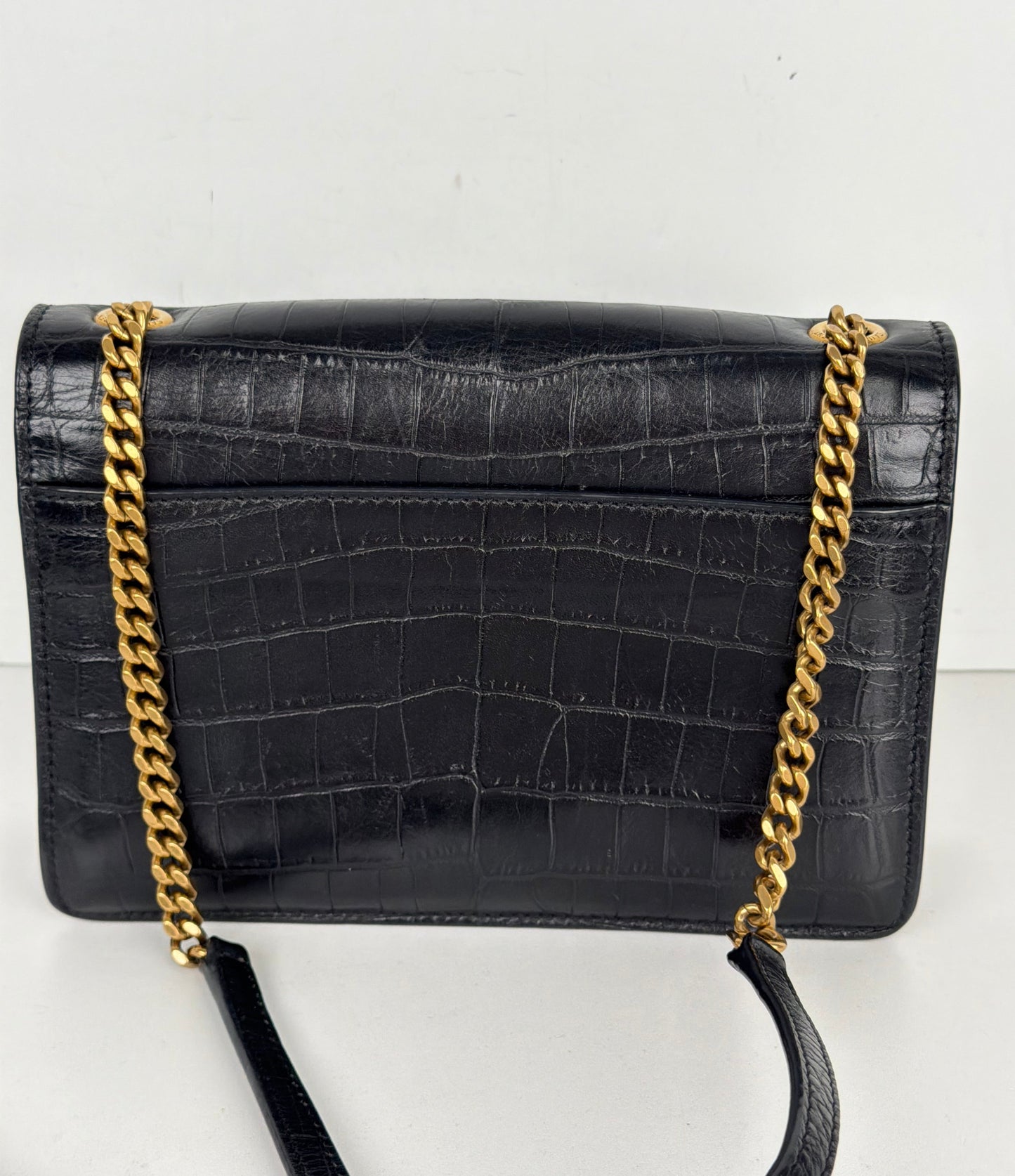 Saint Laurent Sunset Bag Small in Black Croc-Embossed Leather Gold Hardware YS-20