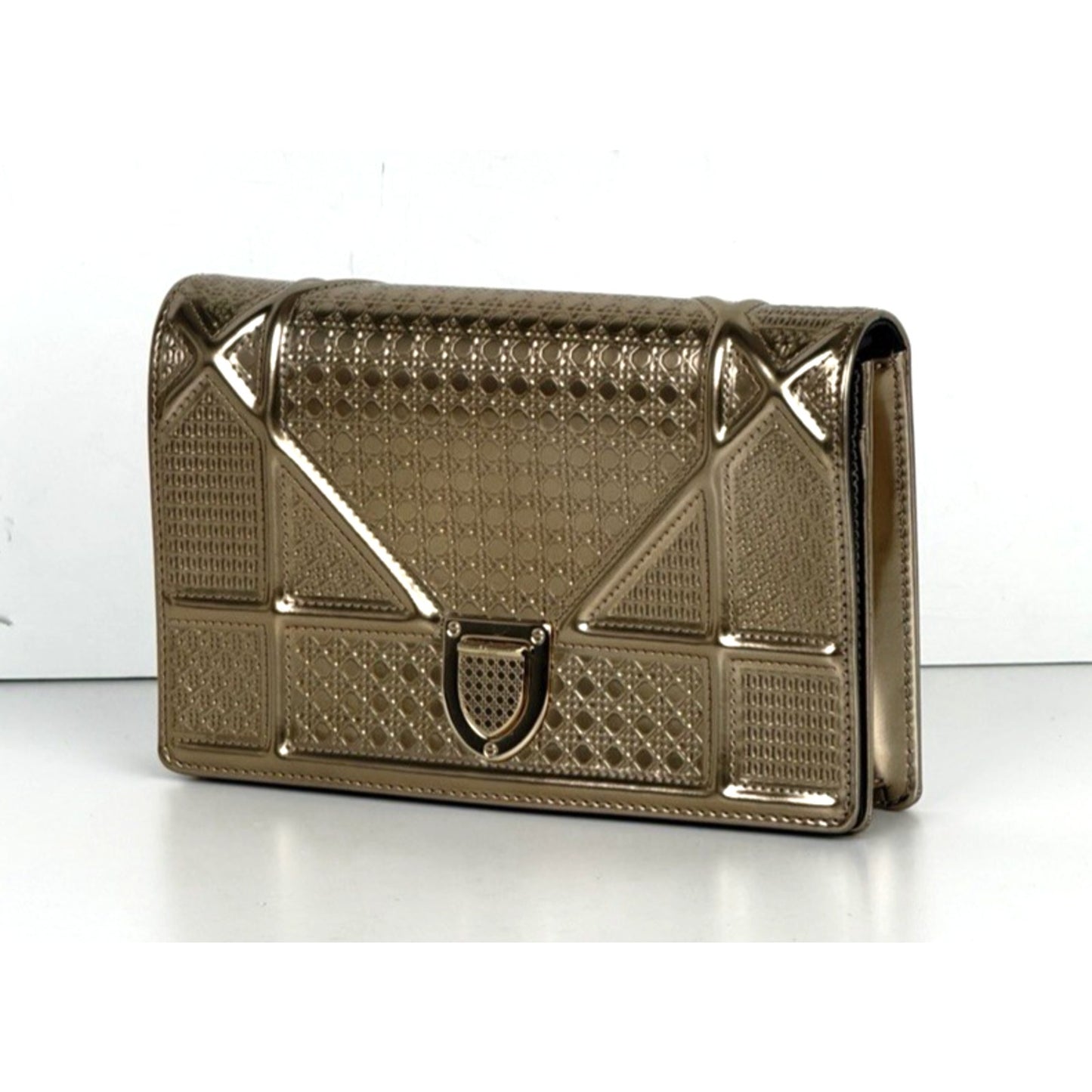 Christian Dior Cannage Diorama Small Wallet on Chain Bag in Metallic Gold S15