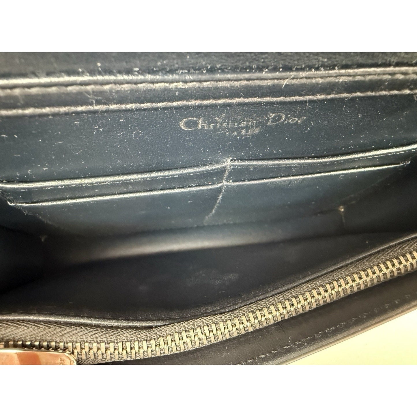 Dior Micro-Cannage Diorama Wallet on Chain Pouch Metallic Silver Patent Leather