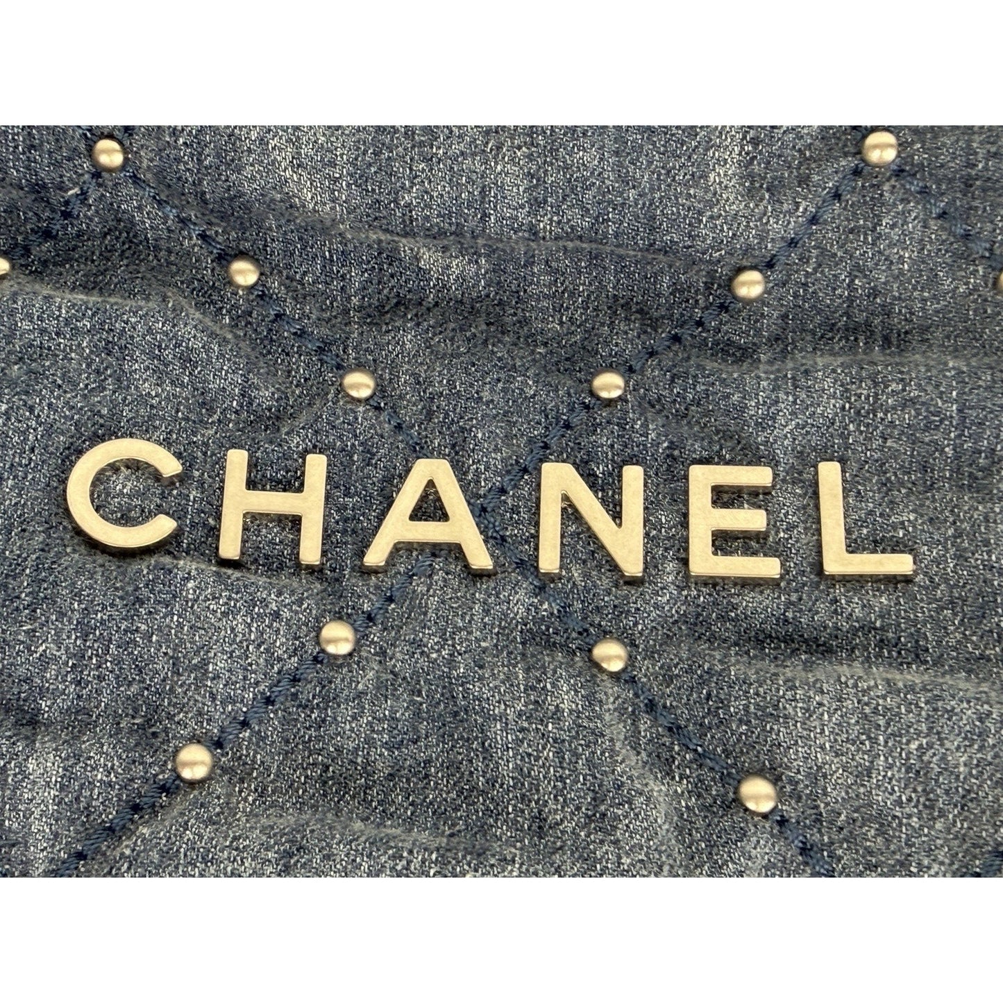 Chanel 22 Small Shoulder Hobo Bag in Denim With Studs and With a Pouch NFC E-3