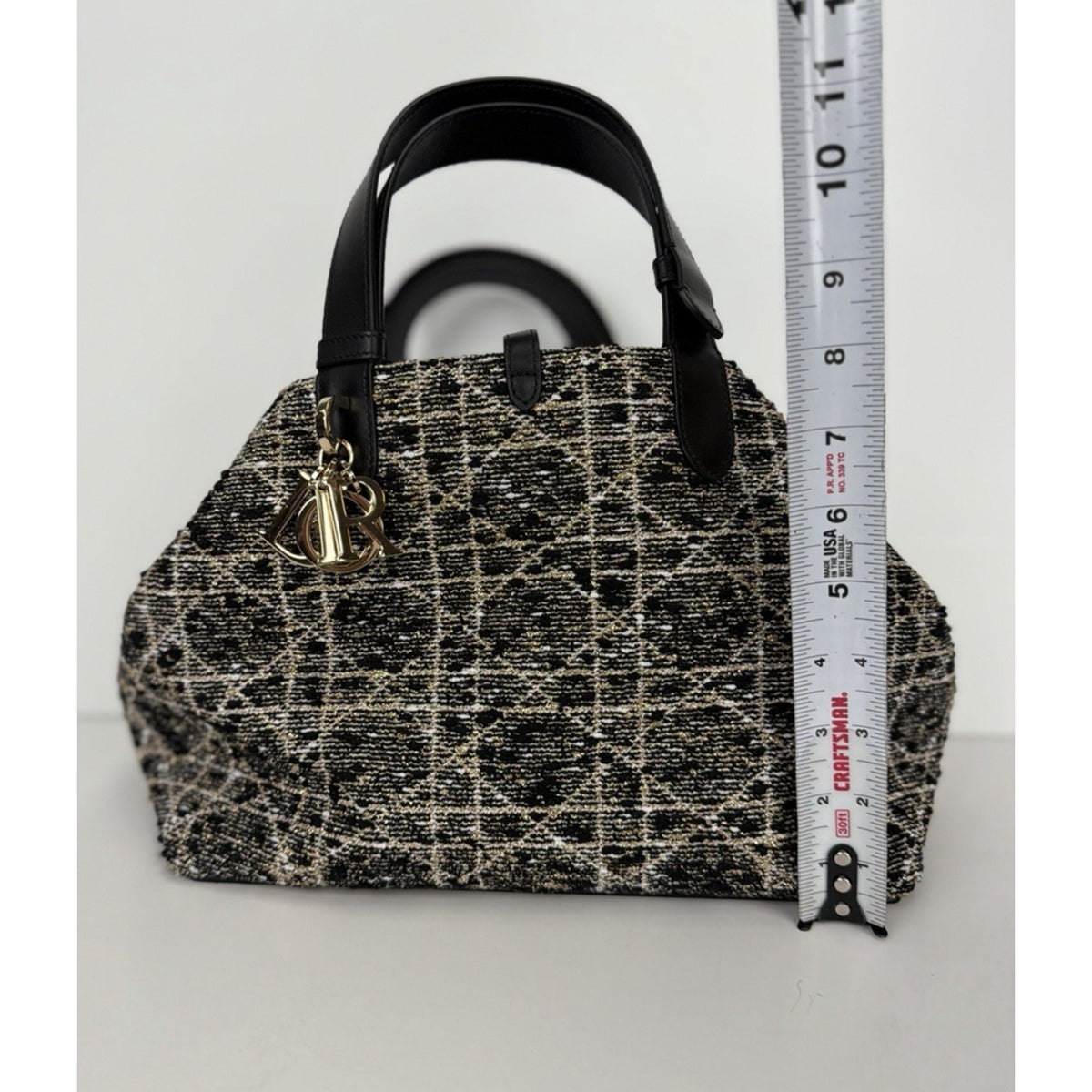 Dior Toujours Top Handle Bag Medium in Black White & Gold Cannage Tweed 2024 F-3