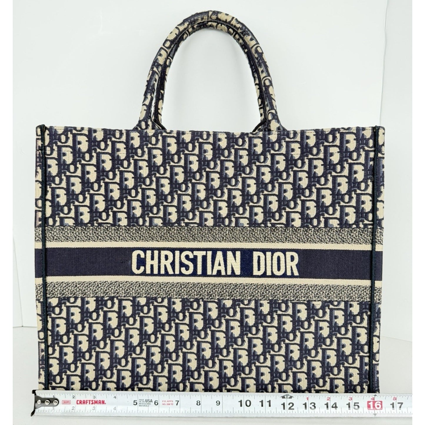 Christian Dior Oblique Book Tote Large Bag in Blue Beige Embroidered Canvas D9