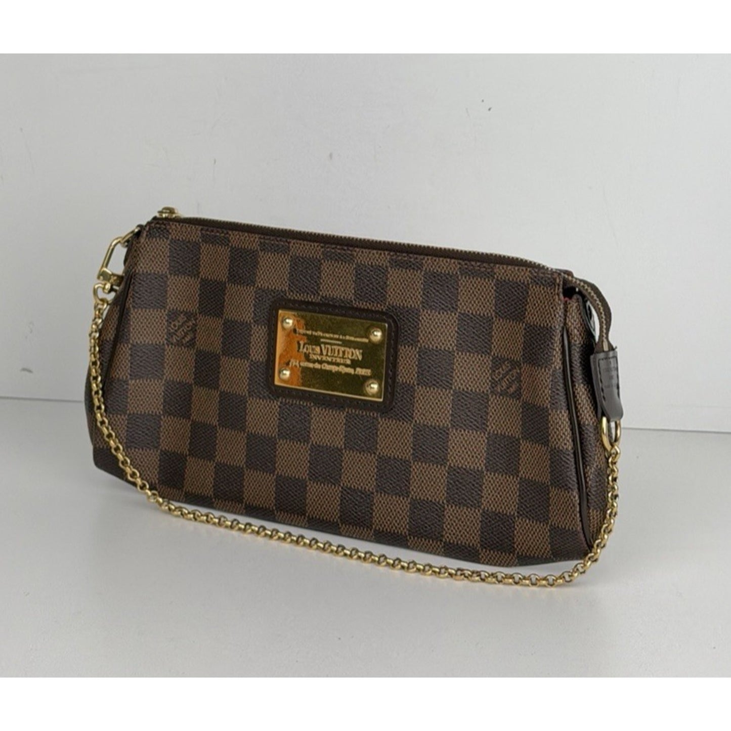 Louis Vuitton Eva Clutch Bag in Brown Damier Ebene Coated Canvas 2015